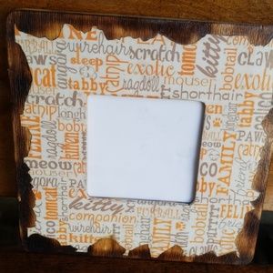 Kitty themed woodburned picture frame